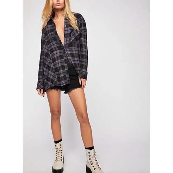 Free People Juniper Ridge Button Down Plaid Tunic Shirt, Size Small, Grunge - Picture 2 of 16